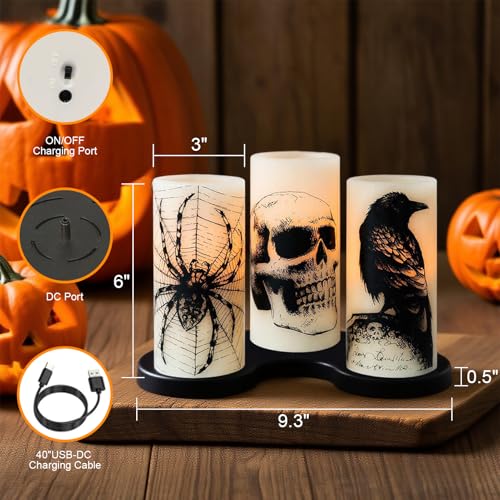 2-Skull Rechargeable Halloween Flameless Candles with Remote & Timer