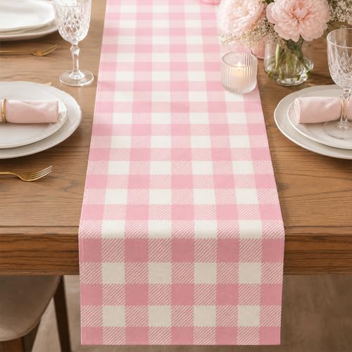 Pink Buffalo Plaid Table Runner 13x72 Inch Easter Gingham Farmhouse Home Decor