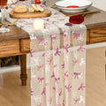 Pink Bow Beige Gauze Table Runner 120 Inch 10FT - Valentine’s Day Wedding Decor