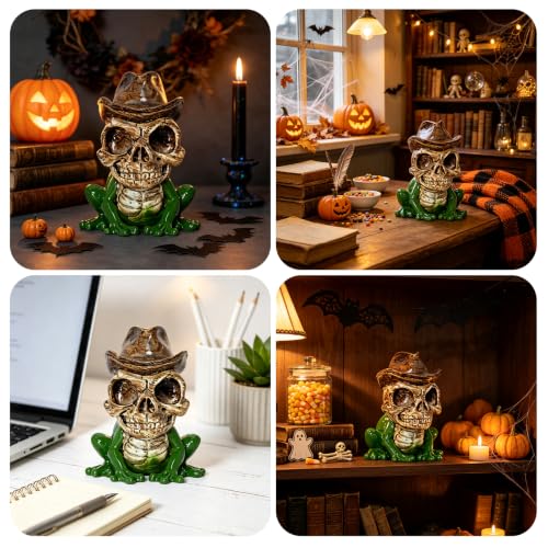 Halloween Gothic Frog Skull Decoration - Western Cowboy Skeleton Figurine