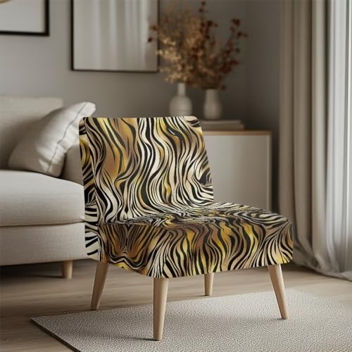 Stretch Armless Tiger Print Slipper Chair Slipcover - Removable Furniture Protector
