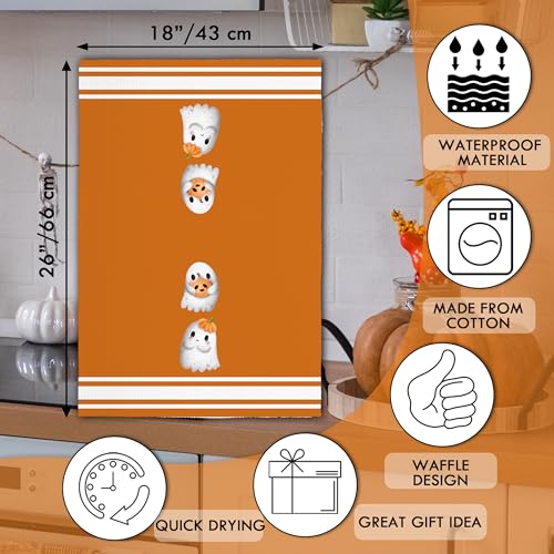 Halloween Kitchen Towel Set - Ghosts & Orange Bows, 2 Pack, Indoor Home Decor