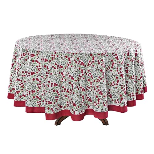 Round Cotton Tablecloth - Garnet Red 90 Inch Hand Block Print