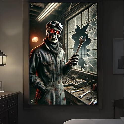Halloween Skeleton Mechanic Window Cover 31x47 Inch Decoration - Spooky Theme