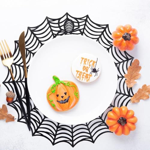 Halloween Spider Web Placemats Set of 4 - Black Non-Slip Heat Insulation Table Mats