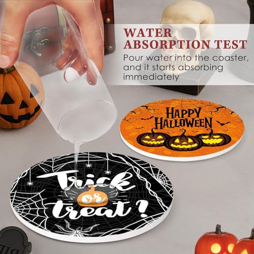Halloween Ceramic Drink Coasters Set of 6 - Pumpkin with Happy Halloween Orange Variation