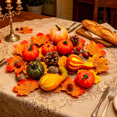 Fall Decor Pumpkins Gourd Leaves Set for Halloween Thanksgiving Table Mantel