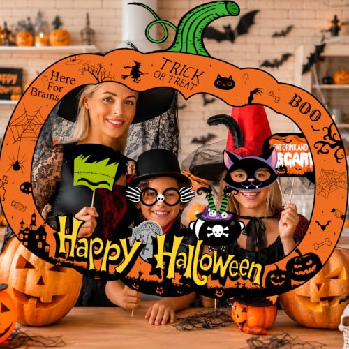 Halloween Photo Booth Props Set - 34 Pcs Spooky Party Accessories with Wooden Sticks - Halloween