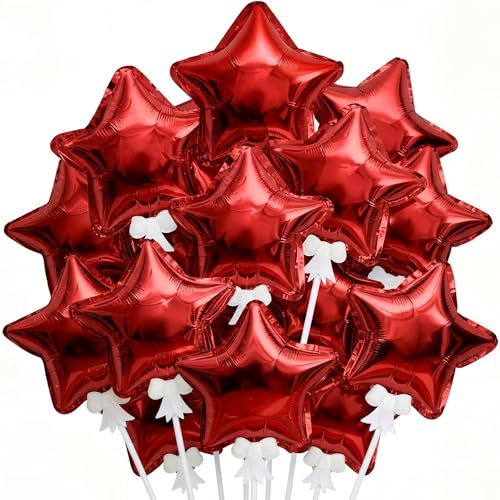 60 Pcs Red 6 Inch Star Foil Balloons for Christmas Party Decoration - Self Inflating