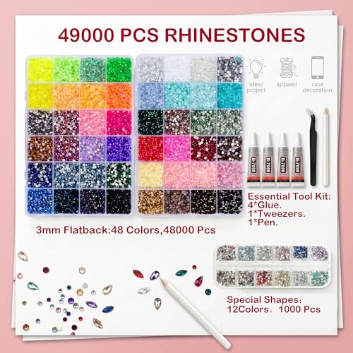 49000PCS Jewelry Rhinestones Kit Flatback Gems for Crafts & DIY Projects