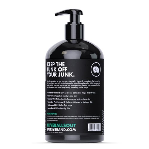 Ballsy Ballwash Charcoal Body Wash for Men - Moisturizing Men’s Bodywash with Coconut Oil – Soap for Men & Great for your Most Intimate Areas, 16 Oz