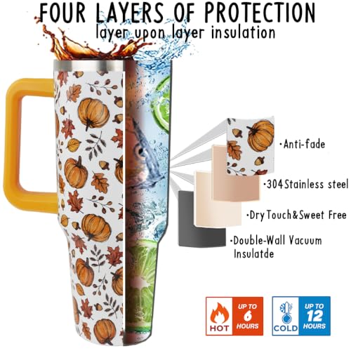 Fall Thanksgiving 40oz Pumpkin Hazelnuts Tumbler with Handle - Orange Variation