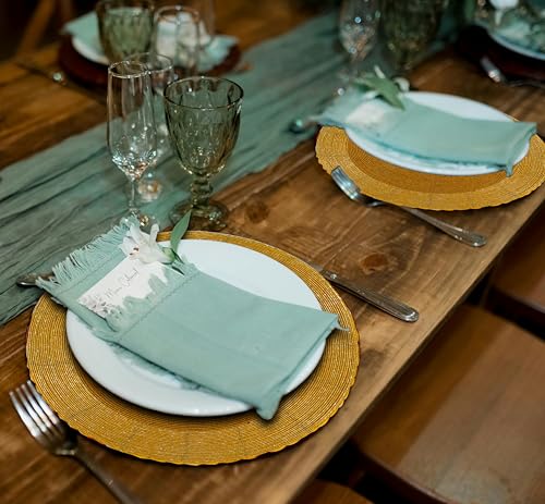 Lightnpro Handmade Beaded Placemats Set of 4 - 13 Inch Mustard Rustic Table Decor