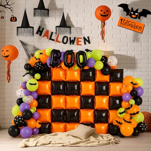 Halloween Balloon Wall Decor Kit - Black and Orange Foil & Latex Balloons, Bat Stickers &