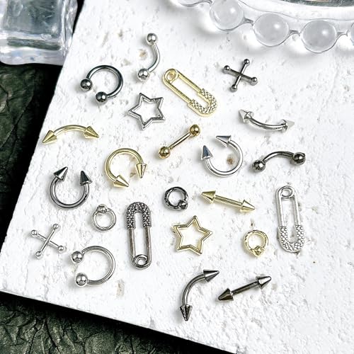 Gray 80 Pcs Piercing Nail Charms Set - 3D Gold Silver Alloy Goth Punk Nail Art