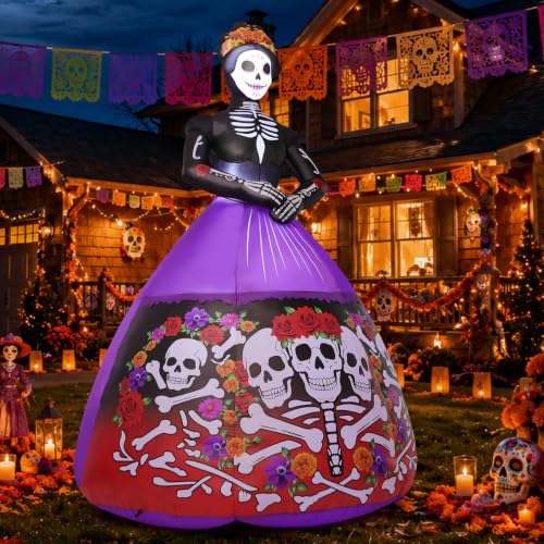 Halloween Inflatable Skull Lady Ghost Bride Yard Decor with LED Lights - 9ft