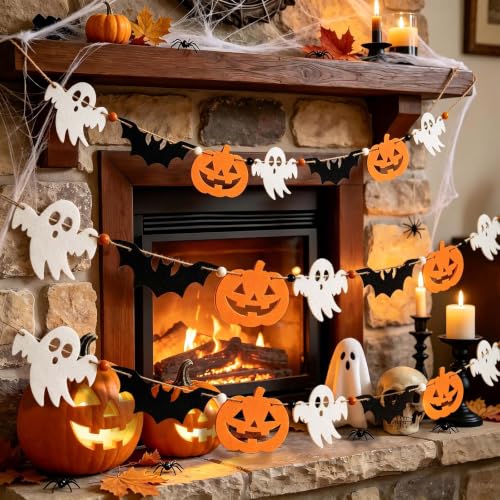 Halloween Felt Garland Banner with Ghost Bat Pumpkin - 3 Pack, Ghost Bat Pumpkin #1