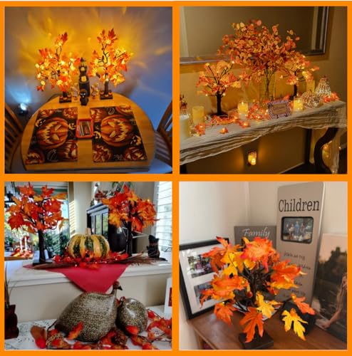 Lighted Fall Maple Tree Set - 2 Pack USB & Battery Operated Autumn Decor