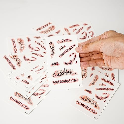 Halloween Zombie Fake Blood Tattoos - 20 Sheets Realistic Wounds & Scars for Costume & Cosplay