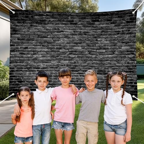 Black Brick Wall Backdrop Banner - Gothic Vintage Photo Studio Background 98x65 Inch