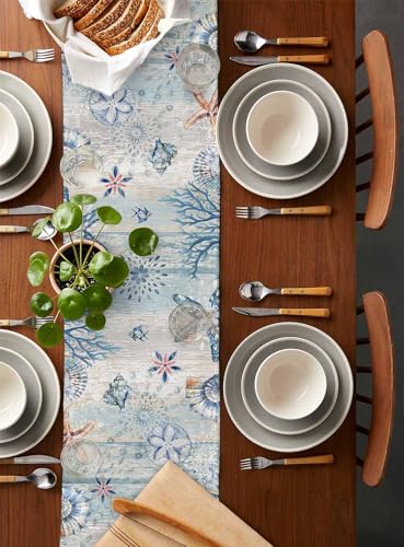 Nautical Crab Table Runner 13 x 60 Inches Coastal Farmhouse Decor