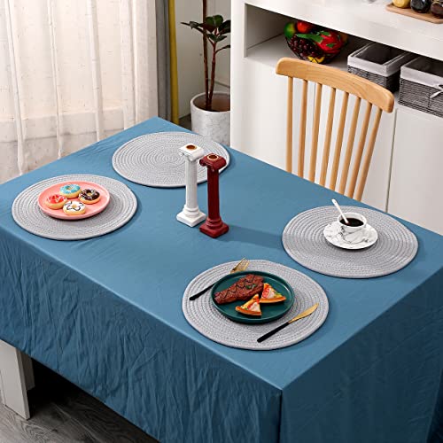 Gray Woven Cotton Placemat Set - Round 13.8 Inch Table Runners, 6 Pack