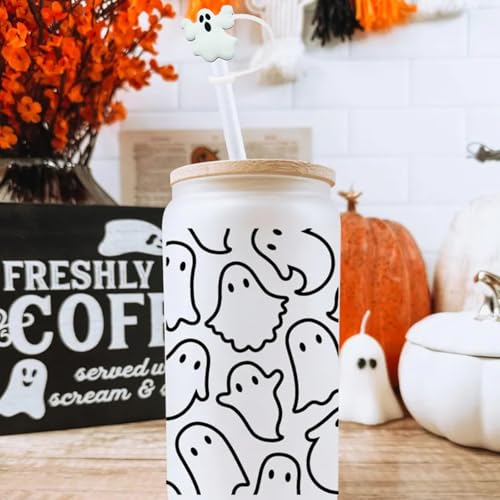 Halloween Silicone Straw Cover Cap for Stanley Cup - 6 Pack, Pumpkin Witch Ghost Skull Bat Designs - Halloween Variation