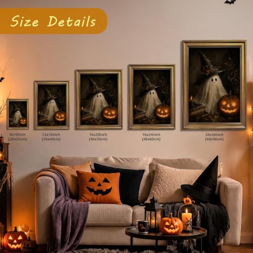 Halloween Ghost Wall Art Canvas Print with Gold Frame - 8x10 Inch Variation of Style-3