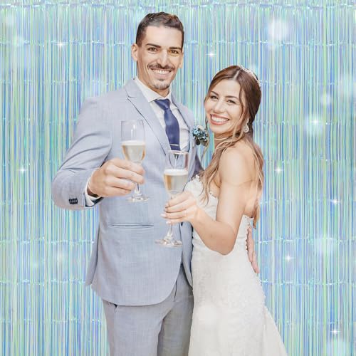 Dazzle Blue Iridescent Tinsel Curtain Backdrop Garland for Photo Booth & Party Decor - 4 Pack