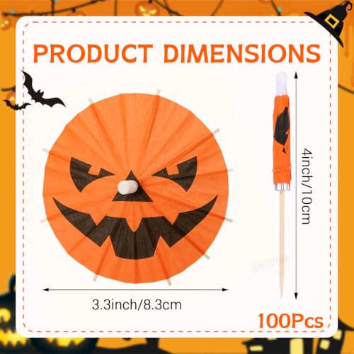Halloween Pumpkin Cocktail Umbrellas Set - 100 Assorted Spooky Drink Picks