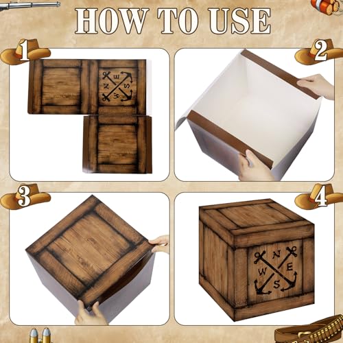 Pirate Party Decorations Set with Treasure Boxes, Adventure Cardboards & Fishing Net