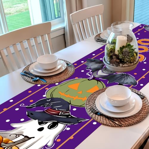 Halloween Pumpkin Ghost Table Runner 13x72 Inch for Dining & Party Decor