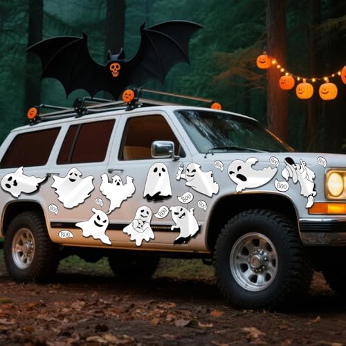 36Pcs Halloween Ghost Magnetic Car Decals Reflective Ghost Stickers for Outdoor & Garage Decor