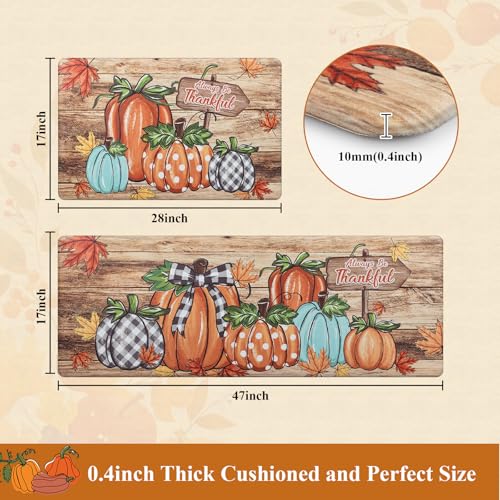 Fall Kitchen Mat with Pumpkin Pattern - Brown Pumpkin Variation, Anti-Fatigue, Waterproof, 17x48 inches