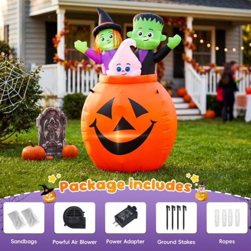 5ft Halloween Pumpkin and Ghosts Inflatable Decoration - Pumpkin Three Ghosts
