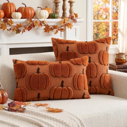 Artscope Fall Pumpkin Throw Pillow Covers 18x18 Set of 2 - Rust Autumn Decor