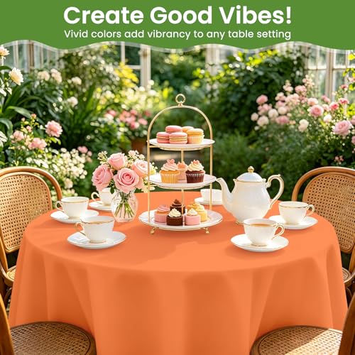 Disposable Orange Round Tablecloths - 84 Inch, 2 Pack, Waterproof & Stain-Resistant