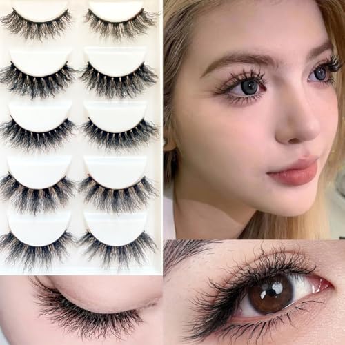 Sunniess 3D Faux Mink Eyelashes - Black + Pink, Wispy Fluffy Volume Lashes