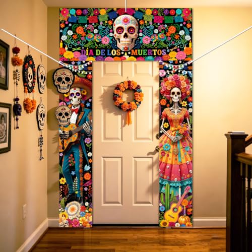 Altar Sugar Skull Themed Decorations Porch Sign Banner - 3 Pieces