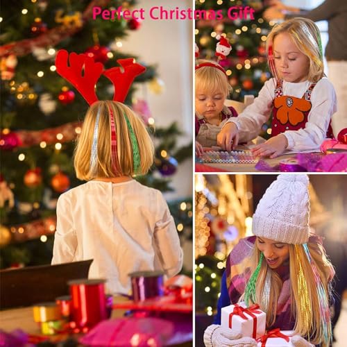 21.5 Inch Silver Fairy Glitter Hair Tinsel Clips - Heat Resistant Extensions for Festivals & Parties