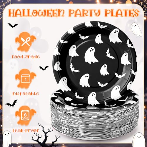 Halloween Paper Plates Ghost Bat Black 7 Inch - 100 Pack, Variation: Black Ghost Bat