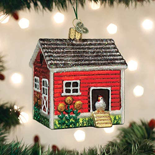 Glass Blown Chicken Coop Ornament - Farmhouse Holiday Decoration, Handcrafted Christmas Tree Ornament