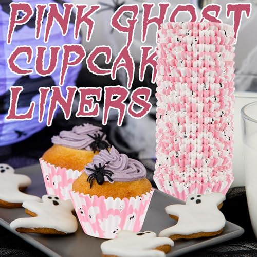 Pink Ghost Halloween Cupcake Liners - 600 Standard Muffin Baking Cups with Ghost Design