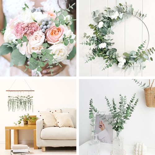 Grey Green Artificial Eucalyptus Stems - 8pcs, 14.1 Inch Fake Greenery for Wedding & Home Decor