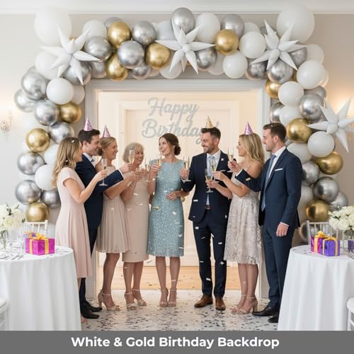 White Star Balloon Kit - Medium 18 Inch Spike Balloons for Party Decor - White / Medium
