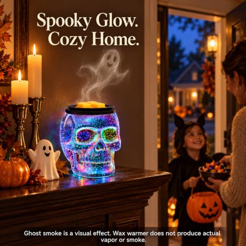Wax Melt Warmer with 7-Color Rainbow Skull Lights - Halloween Scented Wax Burner with PTC Heating Plate