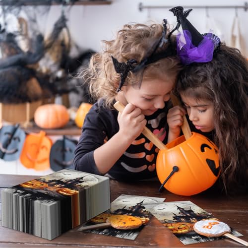 Halloween Guest Napkins 100-Pack - 3-Ply Disposable Pumpkin Castle Design