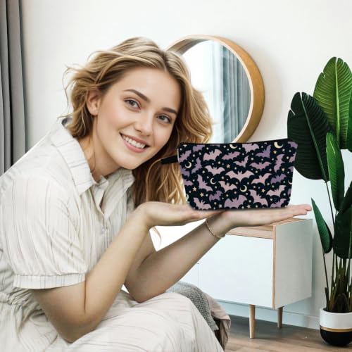 Small Cosmetic Bag with Crescent Moon Bat Print - Variation hzj0990