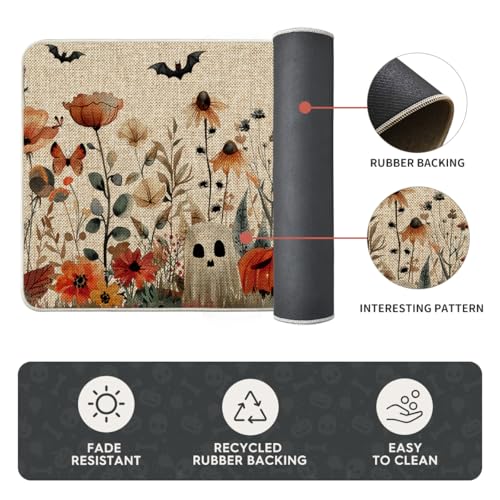 Ghost Flowers Halloween Kitchen Mats Set of 2 - Non-Slip Decor Rugs