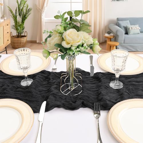 Black Cheesecloth Table Runner Set - 6 Pcs 10Ft Boho Wedding Decor